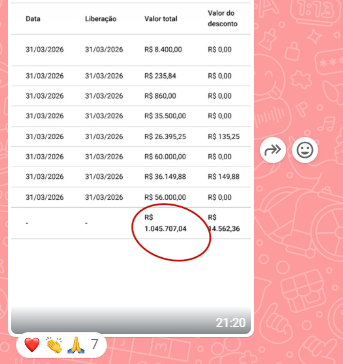 Print de mensagem de participante do VLE Club relatando resultado — 1 de 47