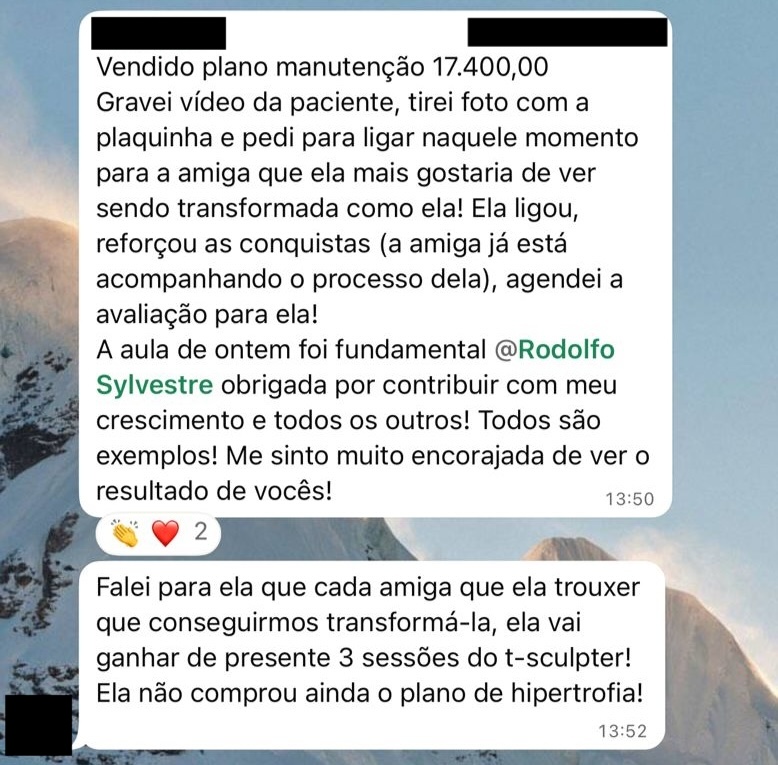Print de mensagem de participante do VLE Club relatando resultado — 16 de 47