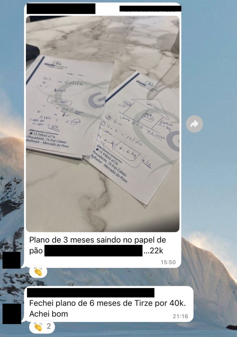 Print de mensagem de participante do VLE Club relatando resultado — 20 de 47