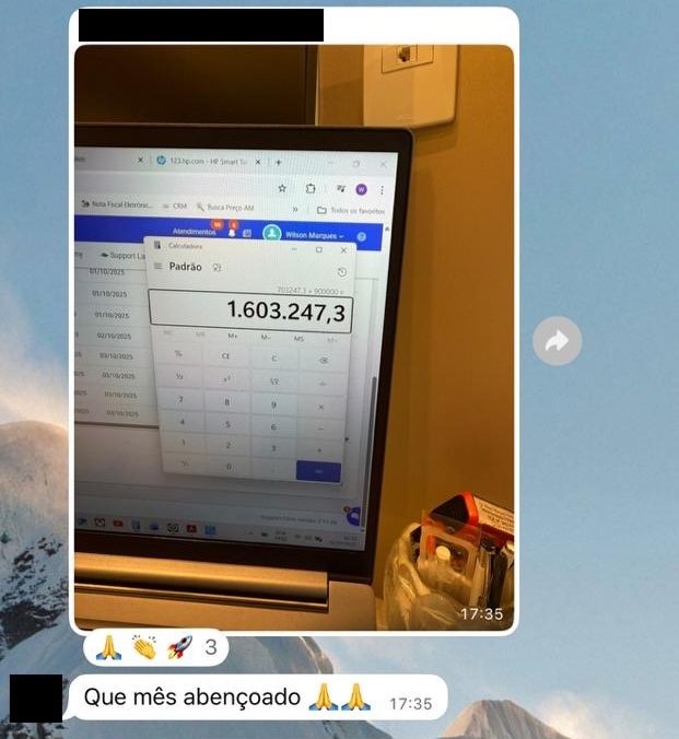 Print de mensagem de participante do VLE Club relatando resultado — 21 de 47