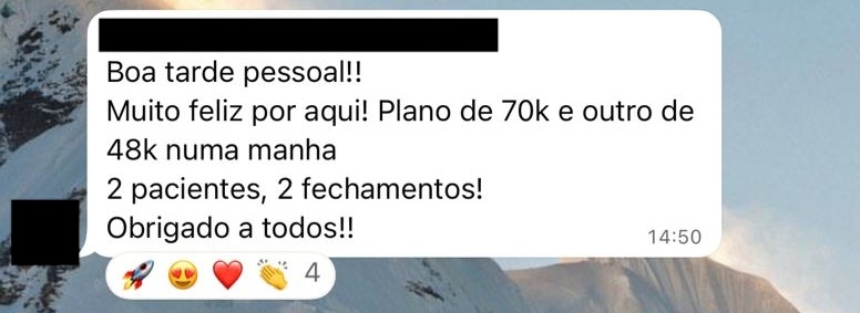 Print de mensagem de participante do VLE Club relatando resultado — 28 de 47