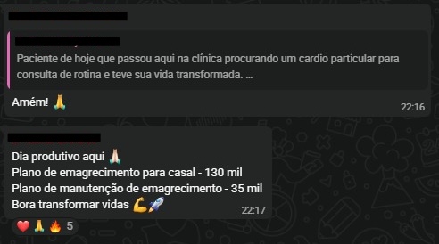 Print de mensagem de participante do VLE Club relatando resultado — 3 de 47