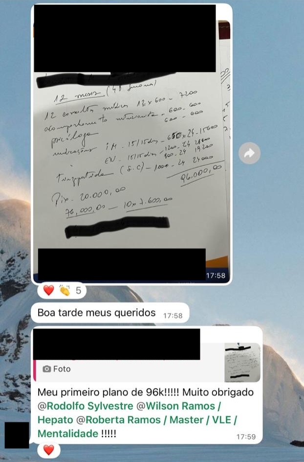 Print de mensagem de participante do VLE Club relatando resultado — 30 de 47