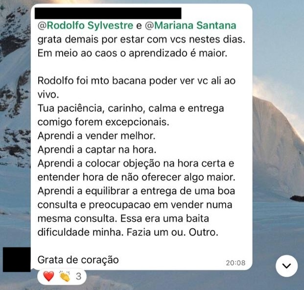Print de mensagem de participante do VLE Club relatando resultado — 31 de 47