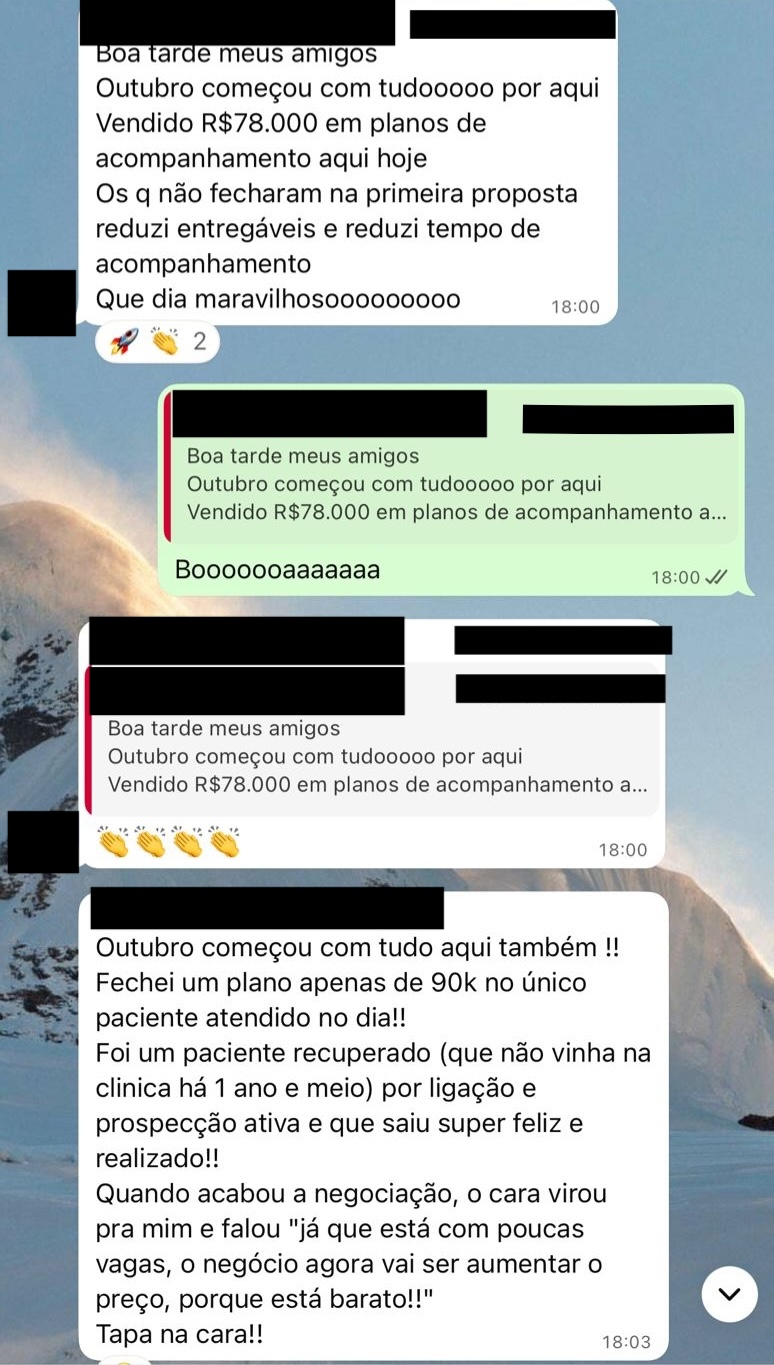 Print de mensagem de participante do VLE Club relatando resultado — 35 de 47