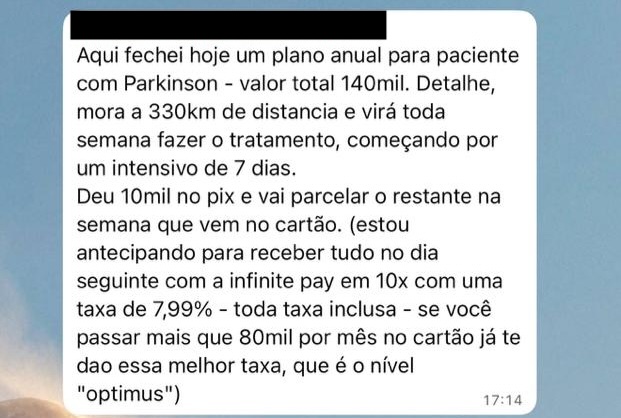 Print de mensagem de participante do VLE Club relatando resultado — 38 de 47