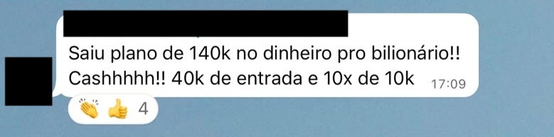Print de mensagem de participante do VLE Club relatando resultado — 41 de 47