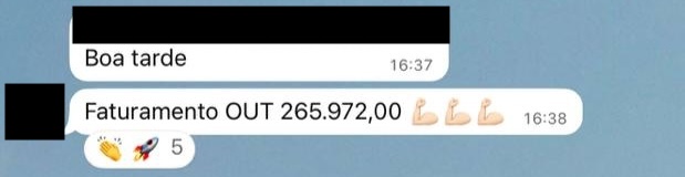 Print de mensagem de participante do VLE Club relatando resultado — 42 de 47