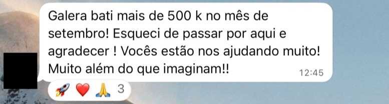 Print de mensagem de participante do VLE Club relatando resultado — 43 de 47