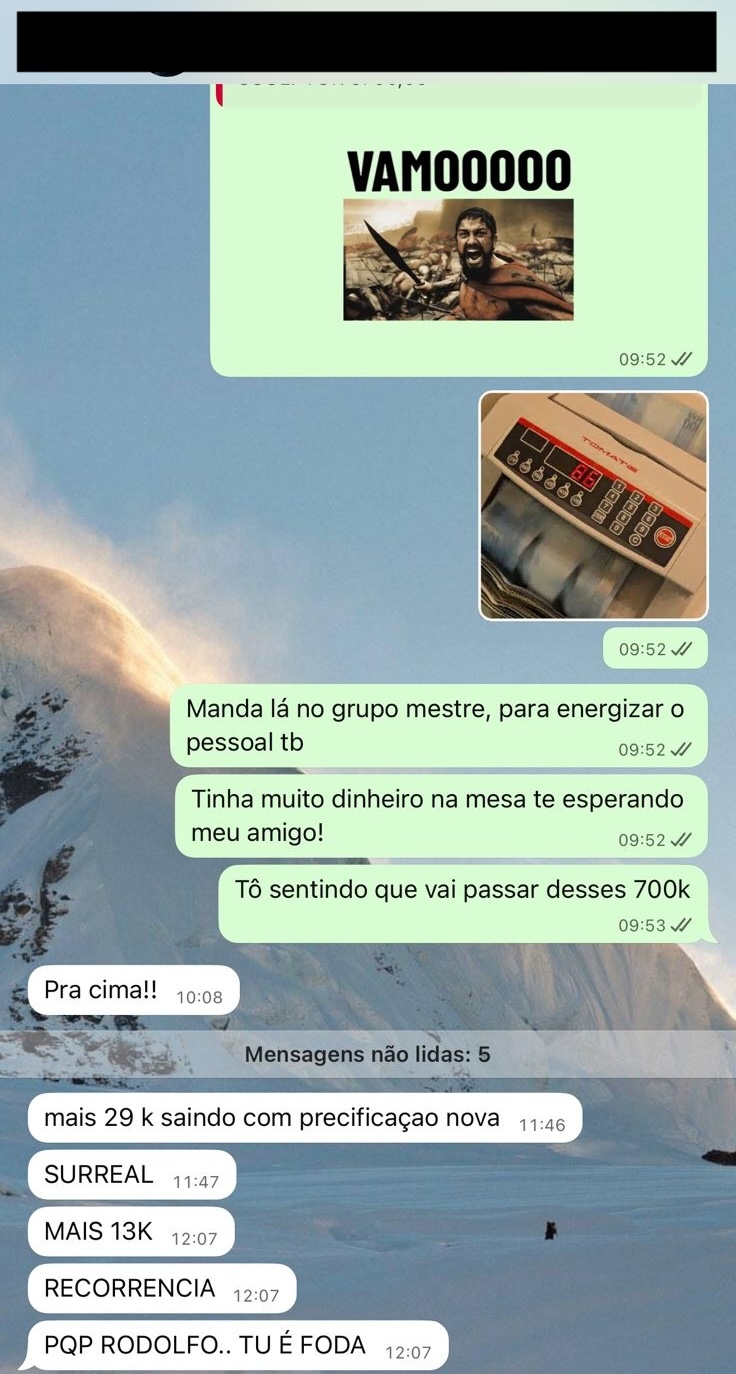 Print de mensagem de participante do VLE Club relatando resultado — 44 de 47