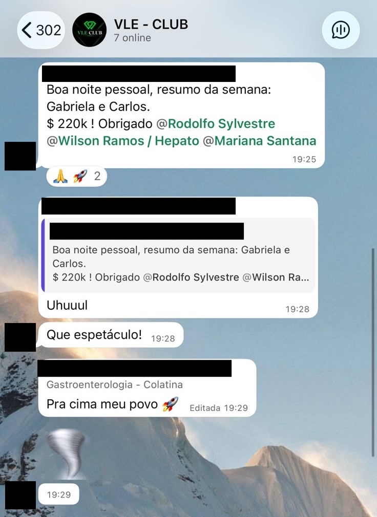 Print de mensagem de participante do VLE Club relatando resultado — 47 de 47